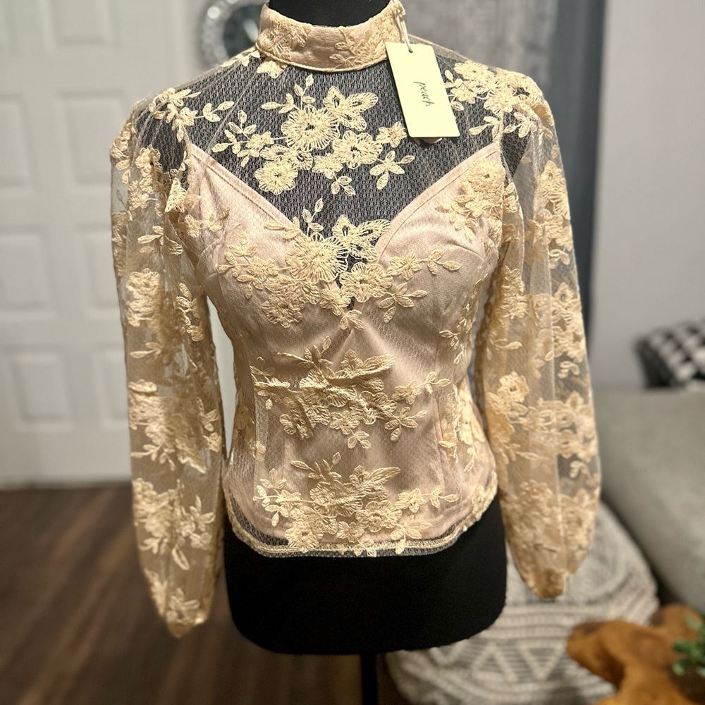 Elegant Cream Lace Floral Blouse